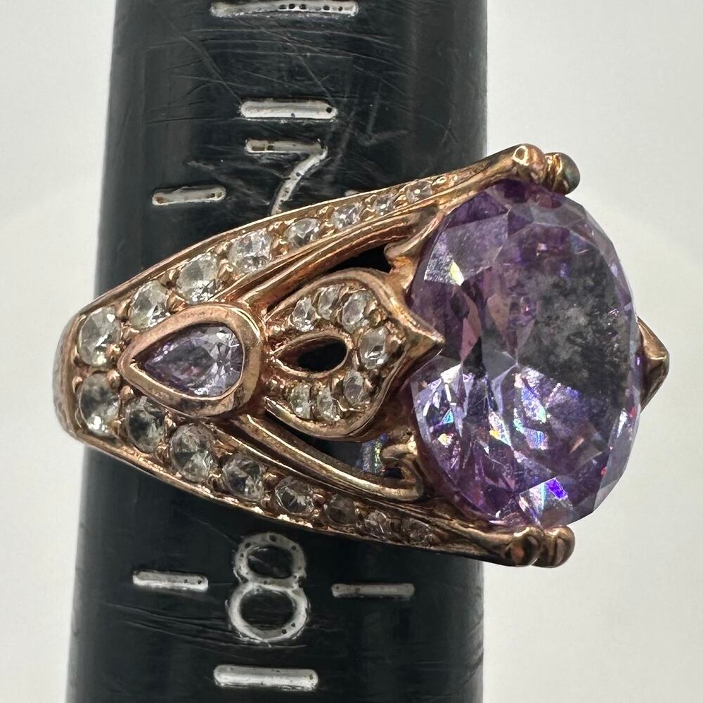 PAJ 925 sterling silver rose gold pink purple cubic zirconia CZ ring size 7.5 - Picture 3 of 8